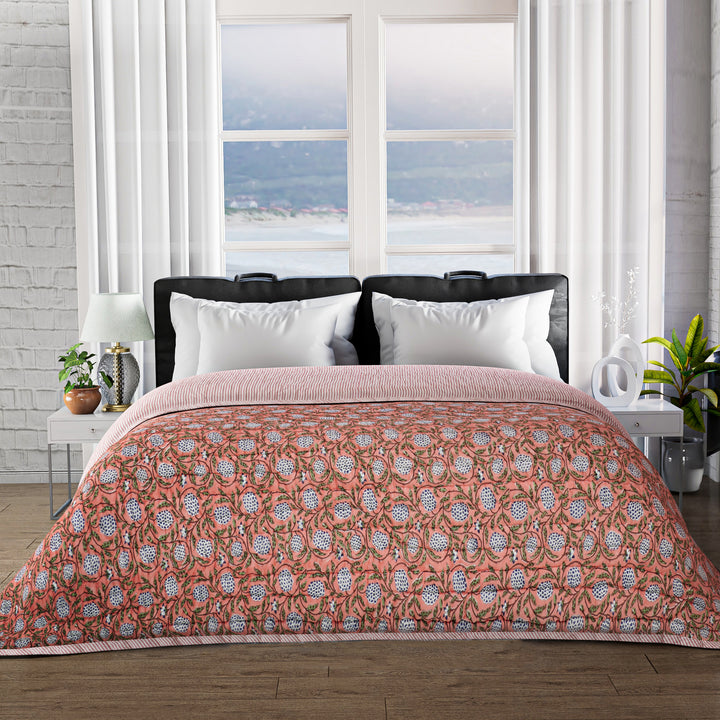 Dark Salmon Pink Cotton Quilt