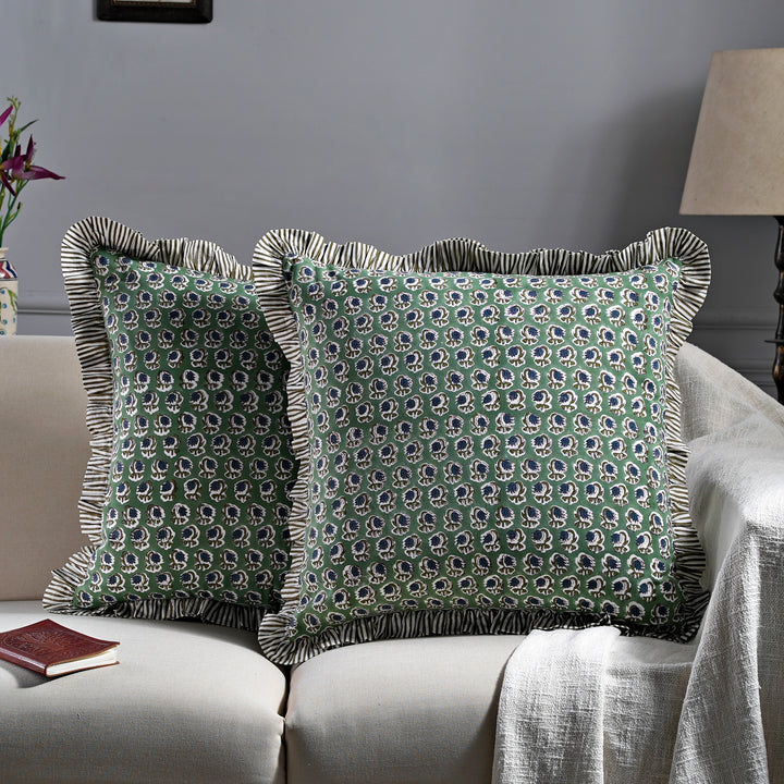Basil Green Ruffle Throw Pillow Cover