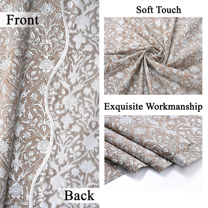 Hand Block Printed Taupe Floral Cotton Curtains Product Image 4 - The Fabricrush