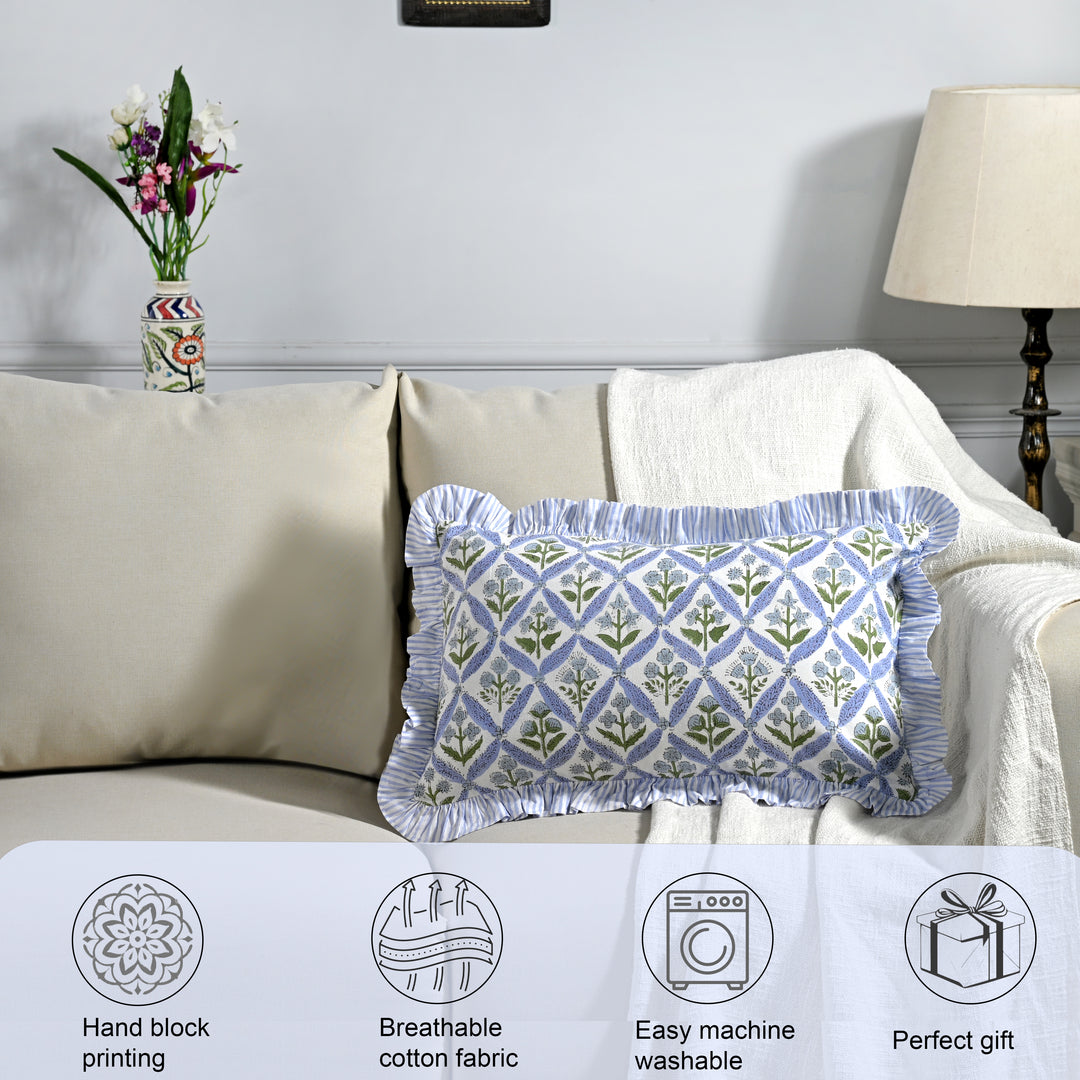 Light Steel Blue Ruffle 12x20 Lumbar Pillow Cover
