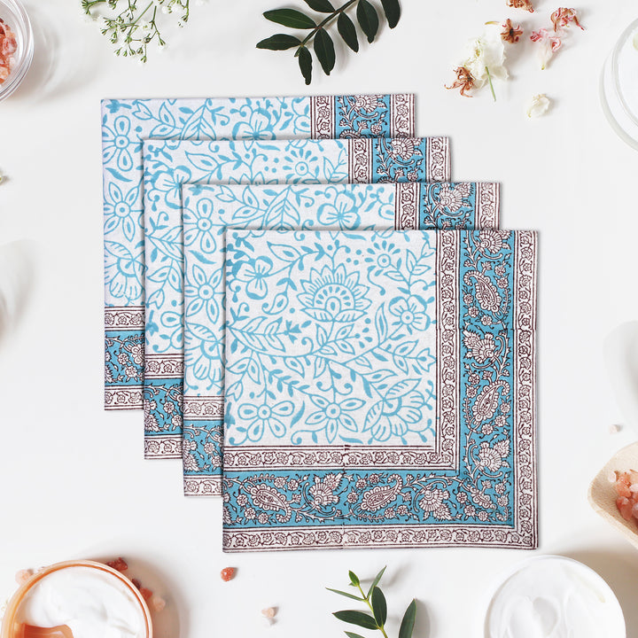 Turquoise Cotton Border Napkins, Size 20x20"