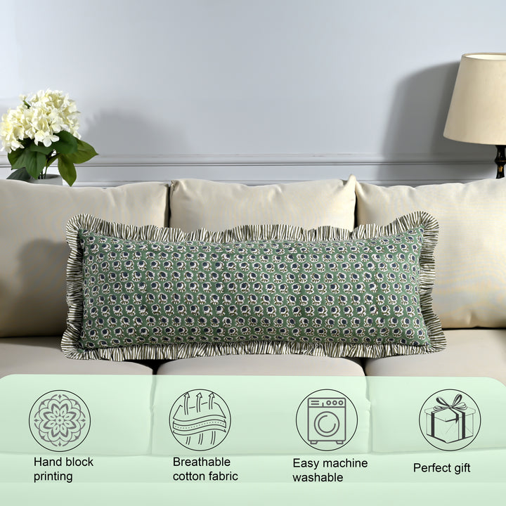 Basil Green Ruffle 14x36 Lumbar Pillow Cover