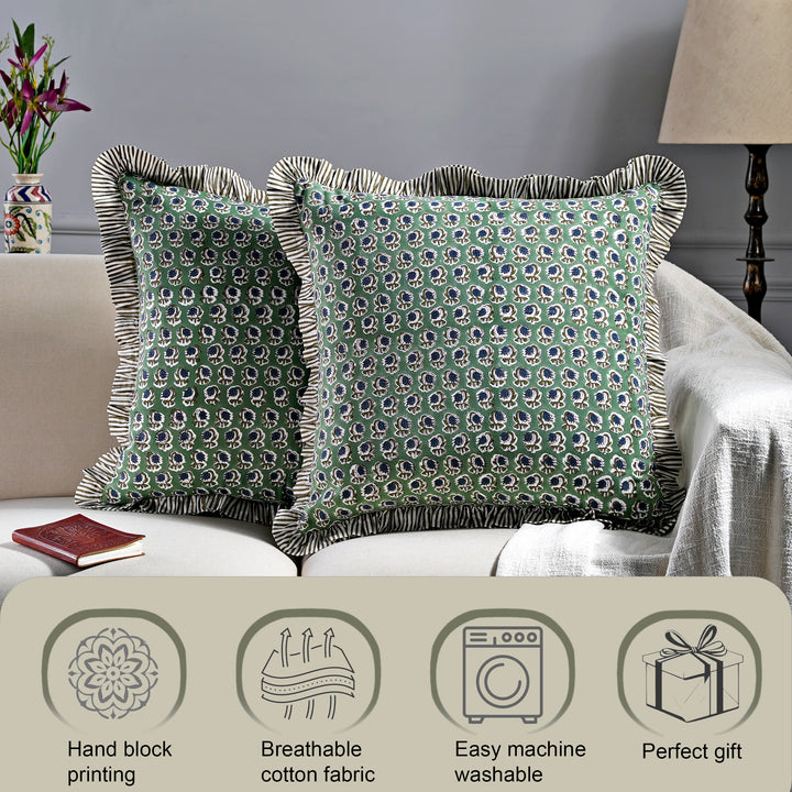 Basil Green Ruffle Throw Pillow Cover