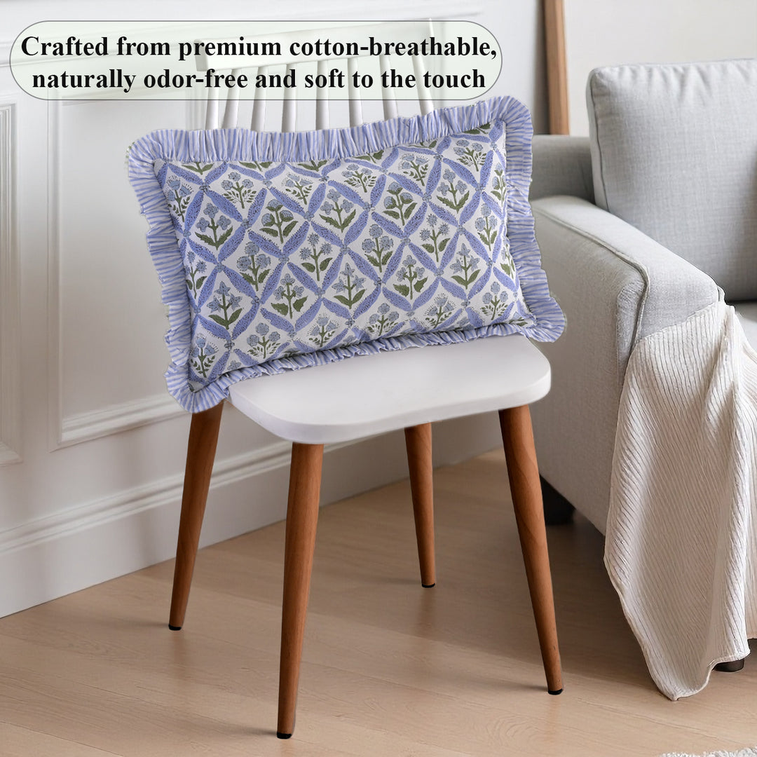 Light Steel Blue Ruffle 12x20 Lumbar Pillow Cover