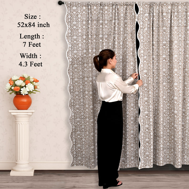 Hand Block Printed Taupe Floral Cotton Curtains Product Image 6 - The Fabricrush