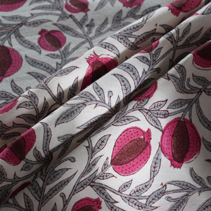 Sangria Red, Cerise Pink Pomegranate Design Indian Hand-Block Printed Cotton Round Tablecloth