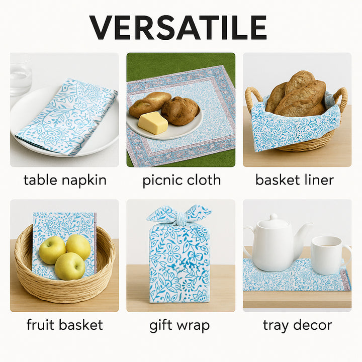 Turquoise Cotton Border Napkins, Size 20x20"