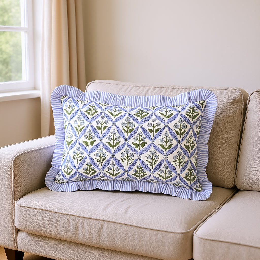 Light Steel Blue Ruffle 12x20 Lumbar Pillow Cover