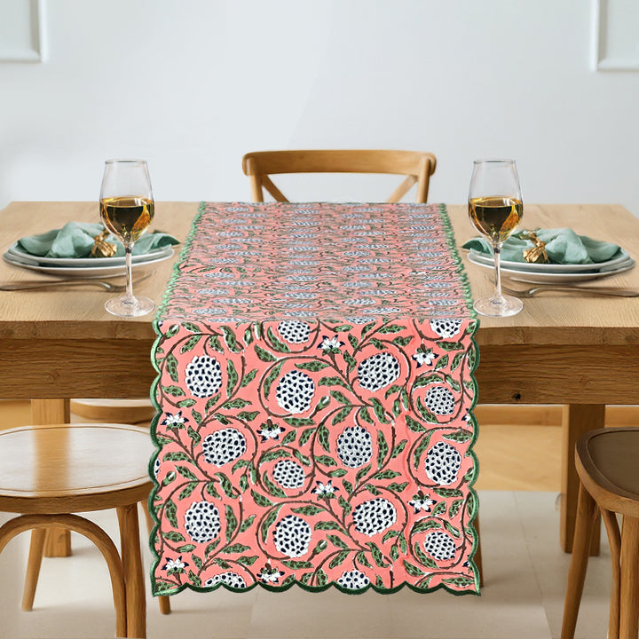 Dark Salmon Pink Embroidery Table Runner