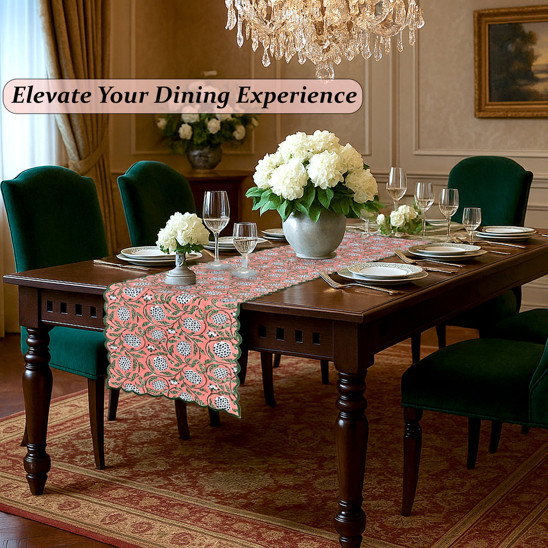 Dark Salmon Pink Embroidery Table Runner
