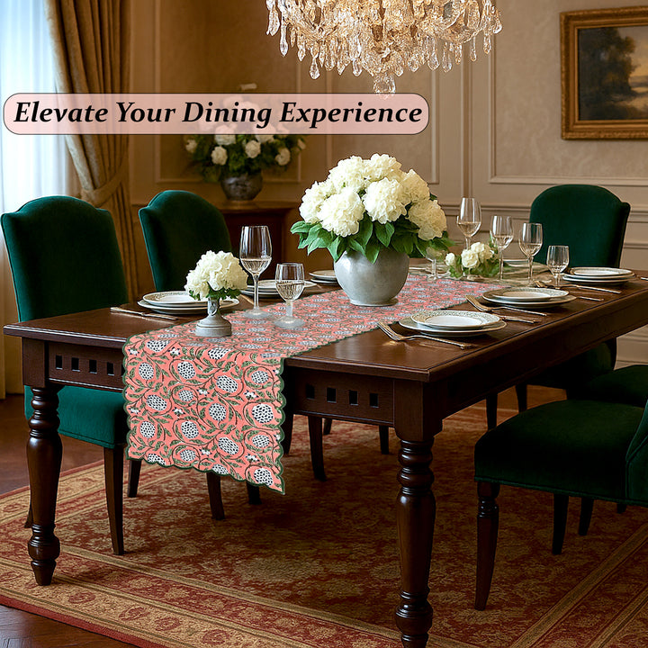 Dark Salmon Pink Embroidery Table Runner