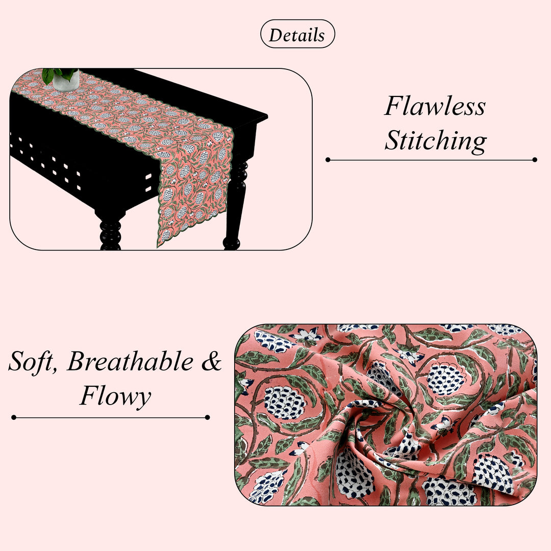 Dark Salmon Pink Embroidery Table Runner