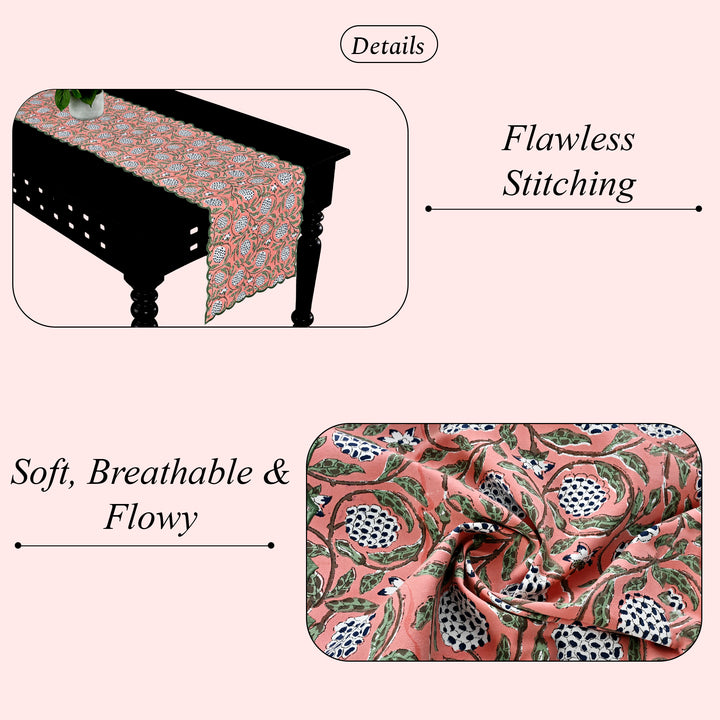 Dark Salmon Pink Embroidery Table Runner