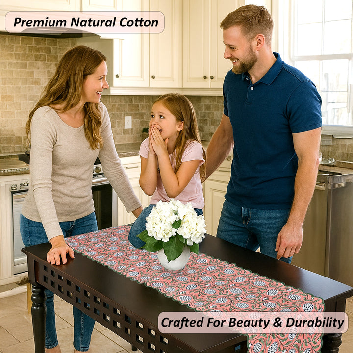 Dark Salmon Pink Embroidery Table Runner