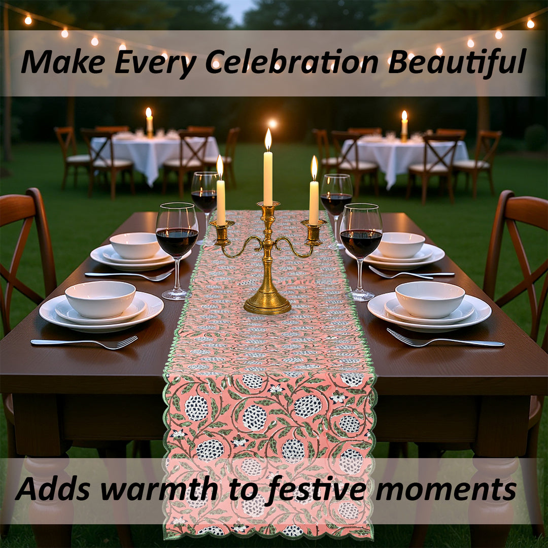 Dark Salmon Pink Embroidery Table Runner