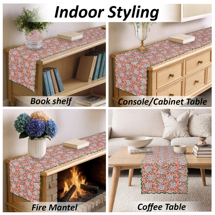 Dark Salmon Pink Embroidery Table Runner