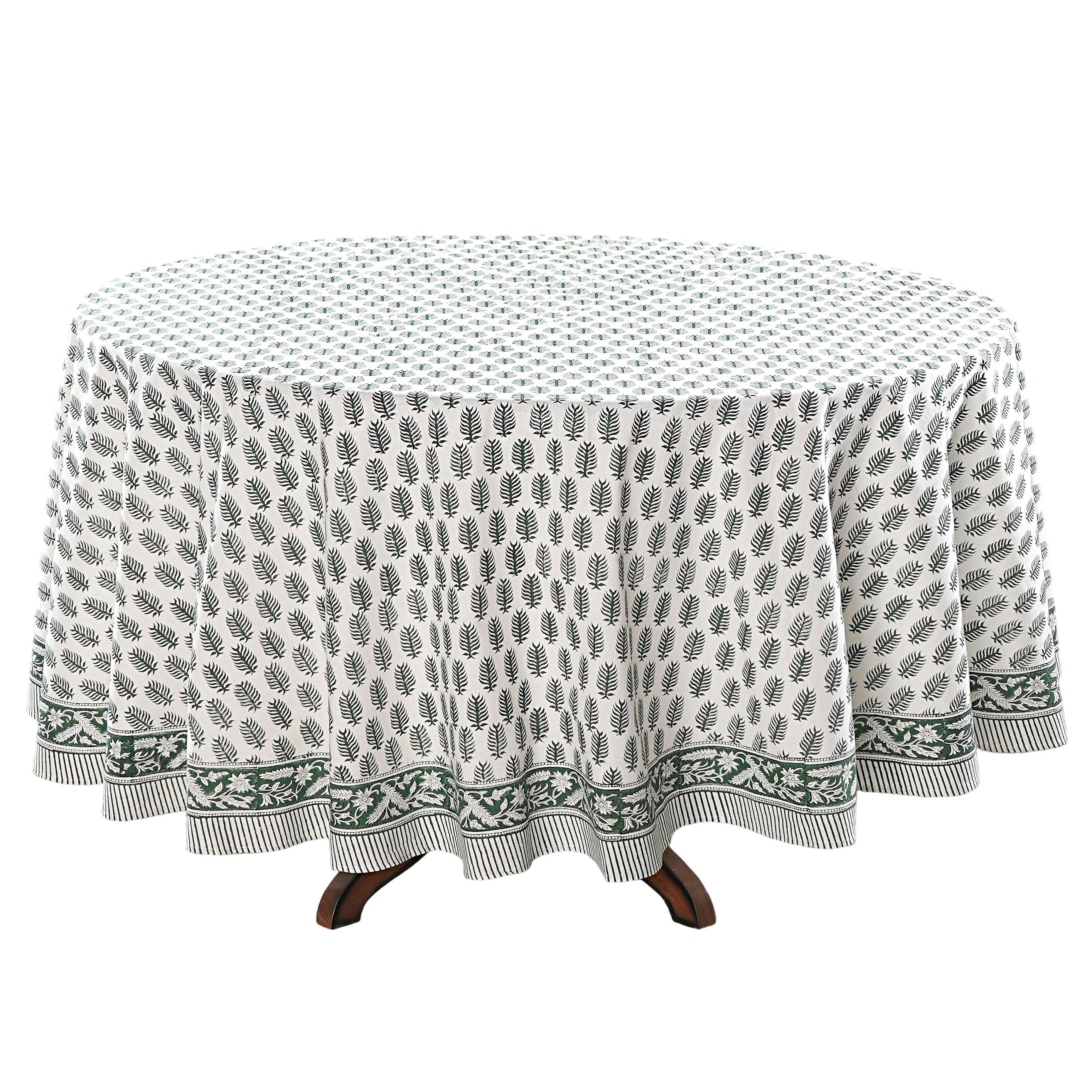 Juniper Green Leaf Print Round Tablecloth