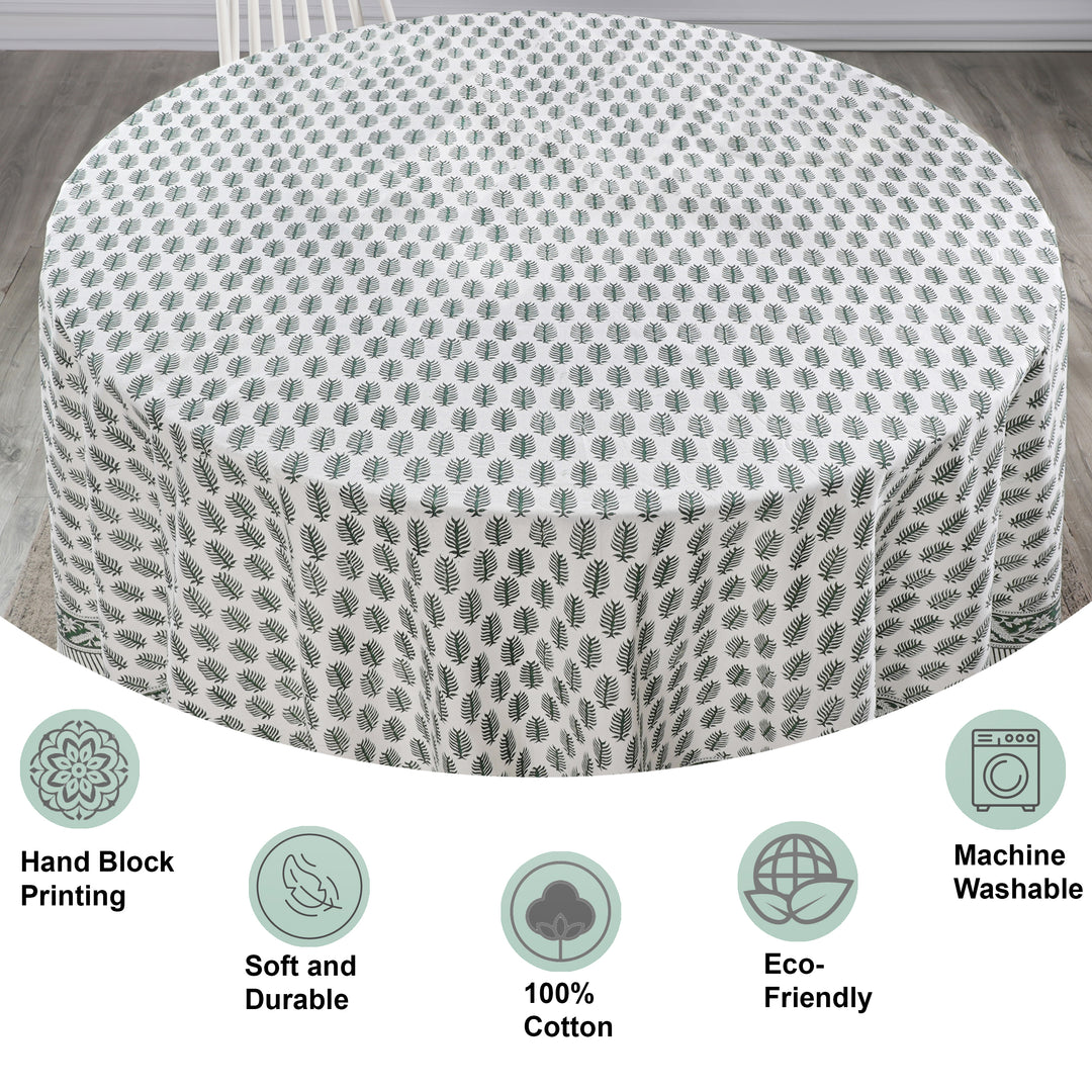 Juniper Green Leaf Print Round Tablecloth