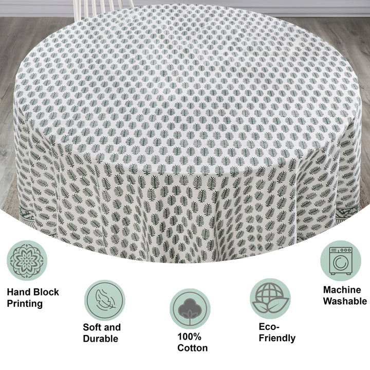 Juniper Green Leaf Print Round Tablecloth