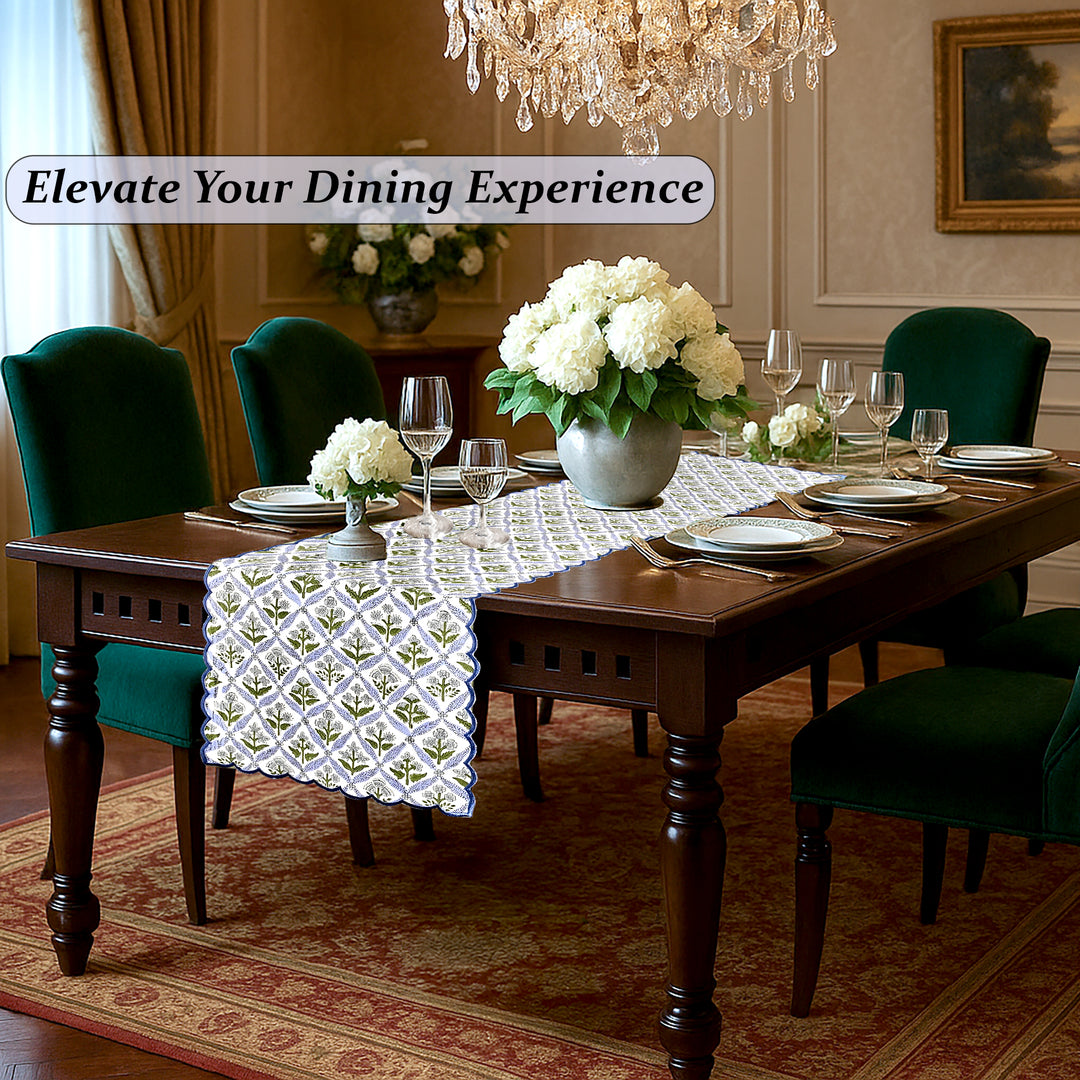Light Steel Blue Embroidery Scallop Table Runner