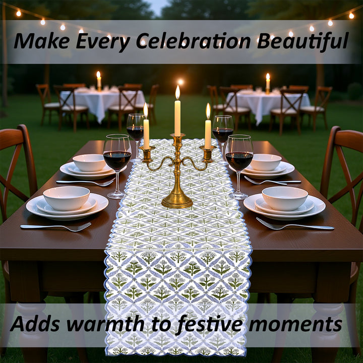 Light Steel Blue Embroidery Scallop Table Runner