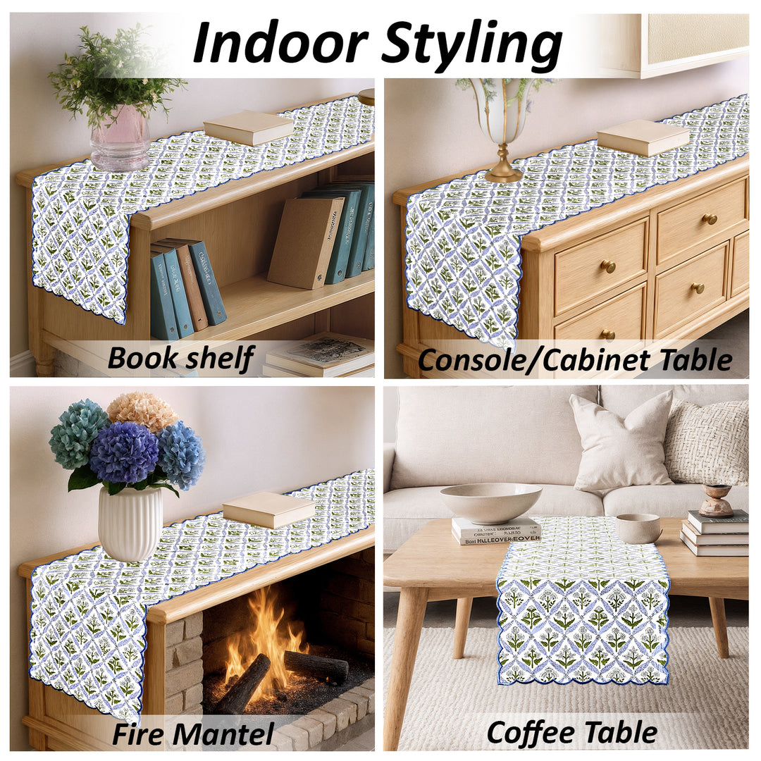 Light Steel Blue Embroidery Scallop Table Runner