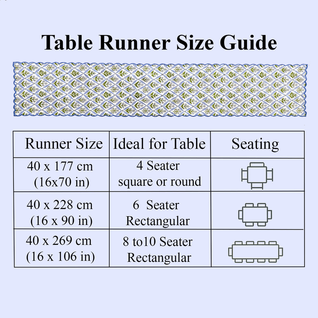 Light Steel Blue Embroidery Scallop Table Runner