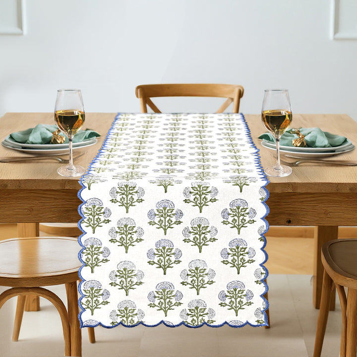 Mughal Buta Blue Embroidery Table Runner
