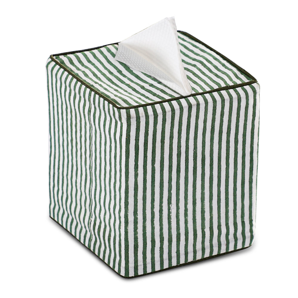 handblock green stripe green piping tissue box cover product image 1