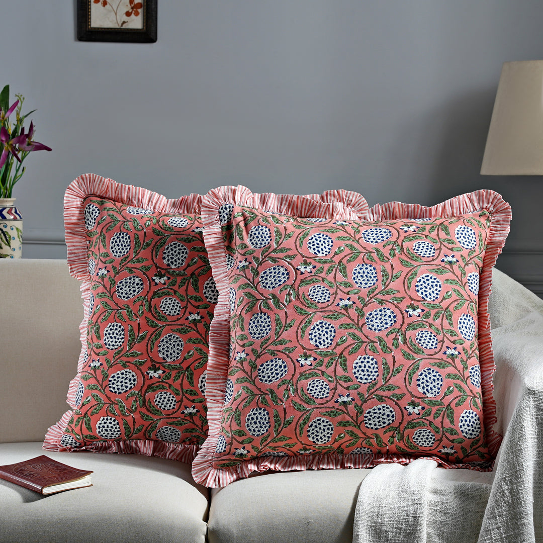 Dark Salmon Pink Ruffle Throw Pillow Cover