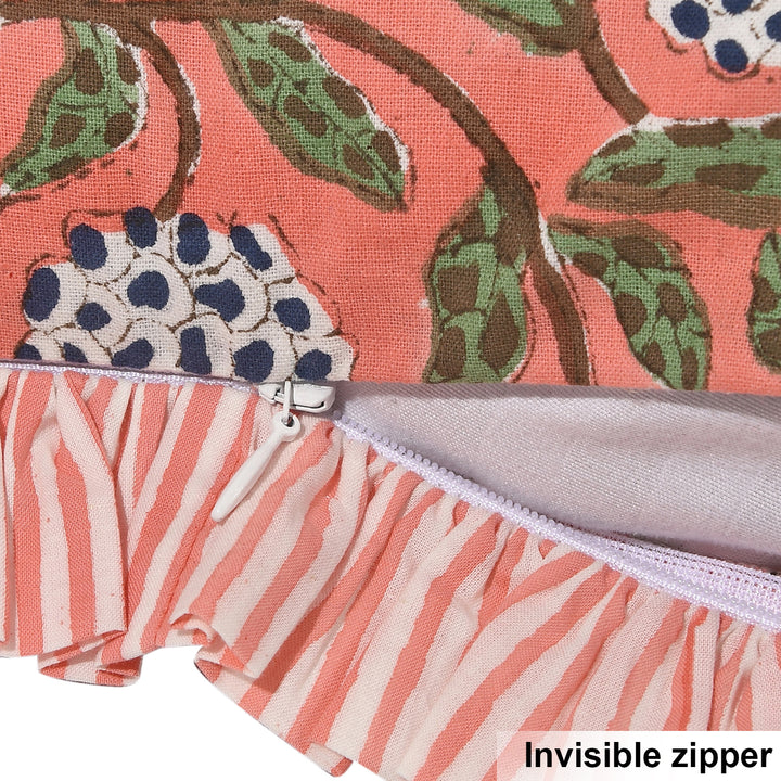 Dark Salmon Pink Ruffle Throw Pillow Cover