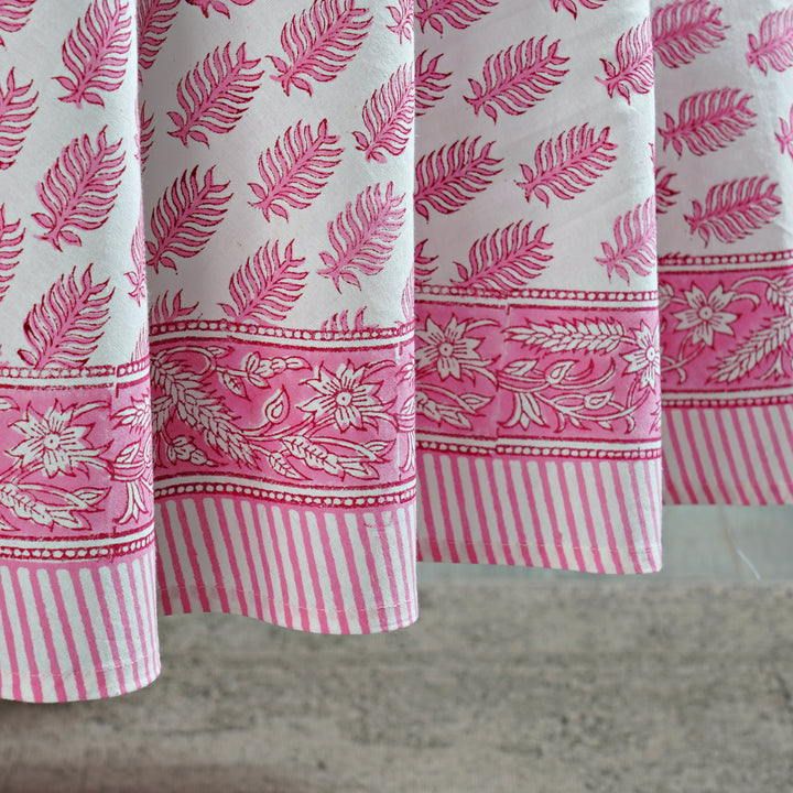 Taffy Pink Leaf Print Hand-Block Printed Cotton Round Tablecloth