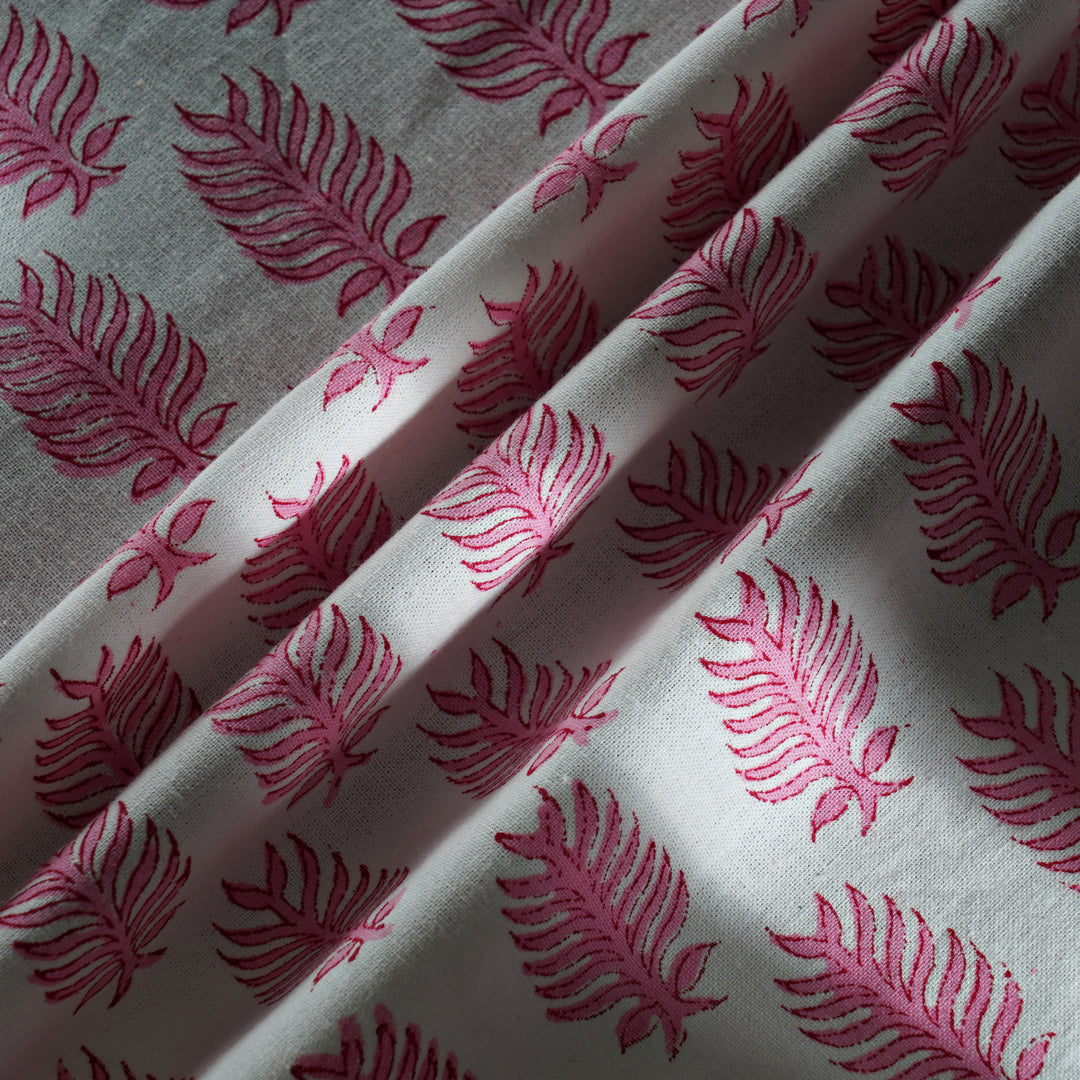 Taffy Pink Leaf Print Hand-Block Printed Cotton Round Tablecloth