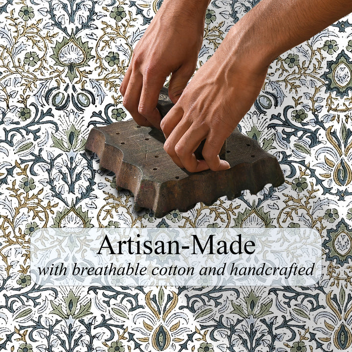 Indigo Floral Scallop Embroidery Table Runner