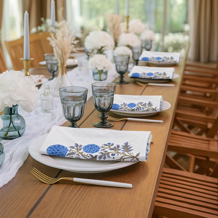 Dodger Blue Floral-Print Border Napkins