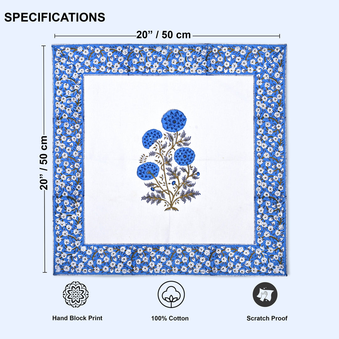 Dodger Blue Floral-Print Border Napkins