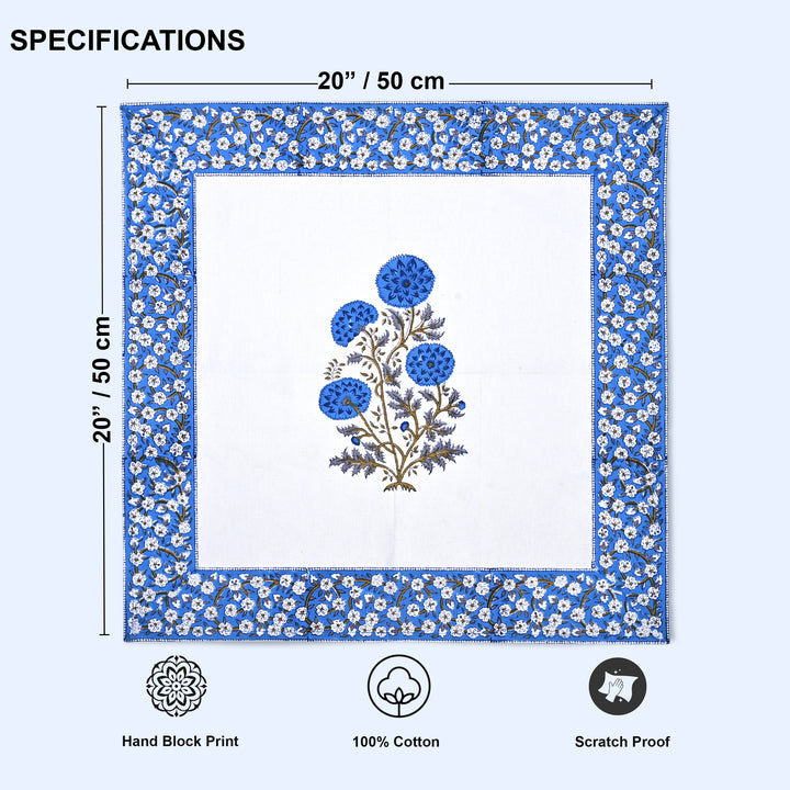 Dodger Blue Floral-Print Border Napkins