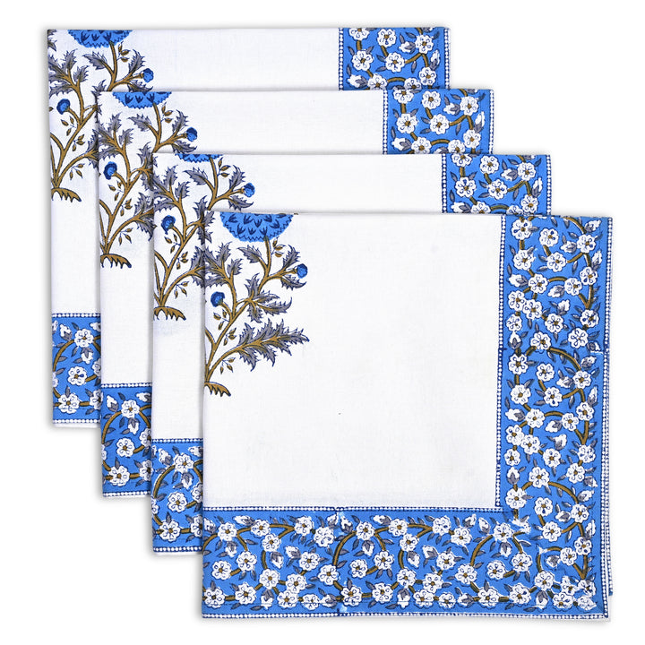 Dodger Blue Floral-Print Border Napkins