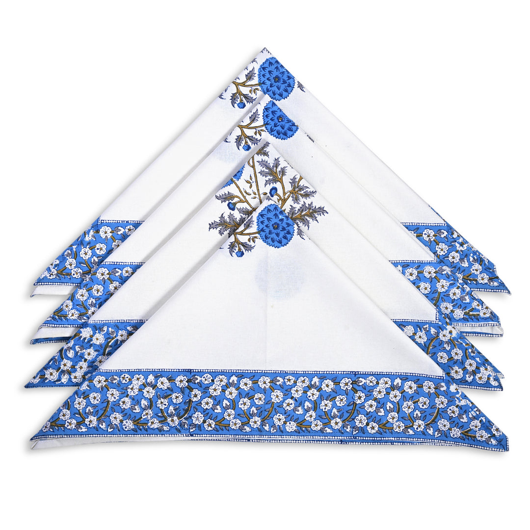 Dodger Blue Floral-Print Border Napkins