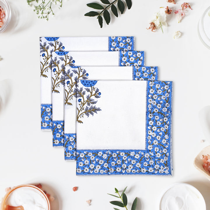 Dodger Blue Floral-Print Border Napkins