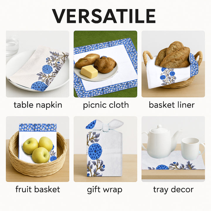 Dodger Blue Floral-Print Border Napkins
