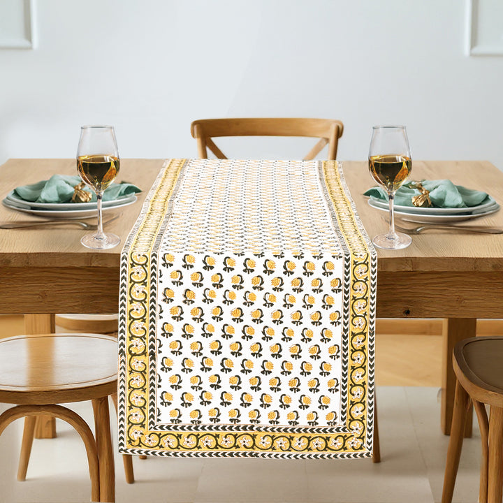 Vintage Yellow Drip Flower Table Runner