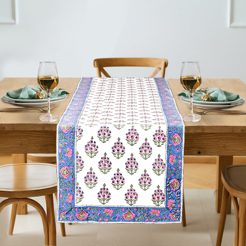 Rudy Blue Border Table Runner