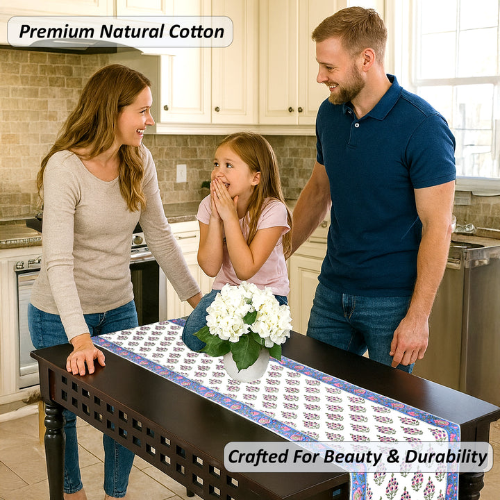 Rudy Blue Border Table Runner