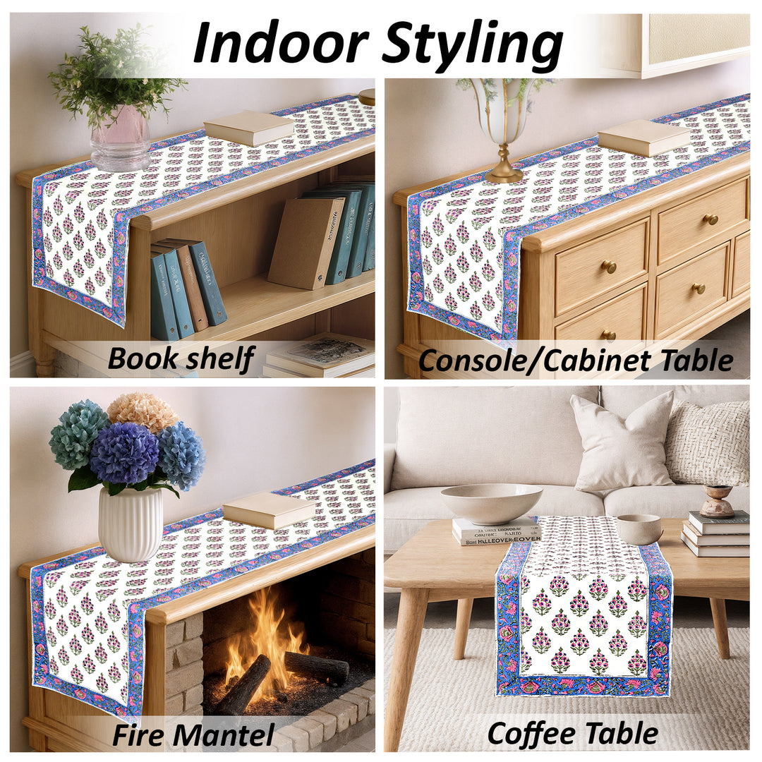 Rudy Blue Border Table Runner