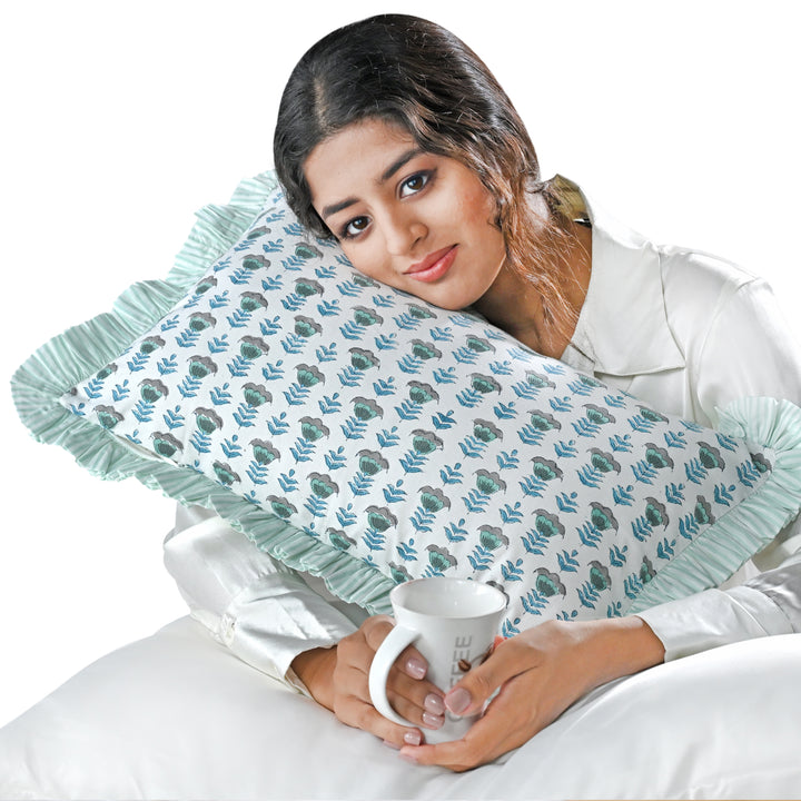 Aquamarine Blue Ruffle 12x20 Inches Lumbar Pillow Cover