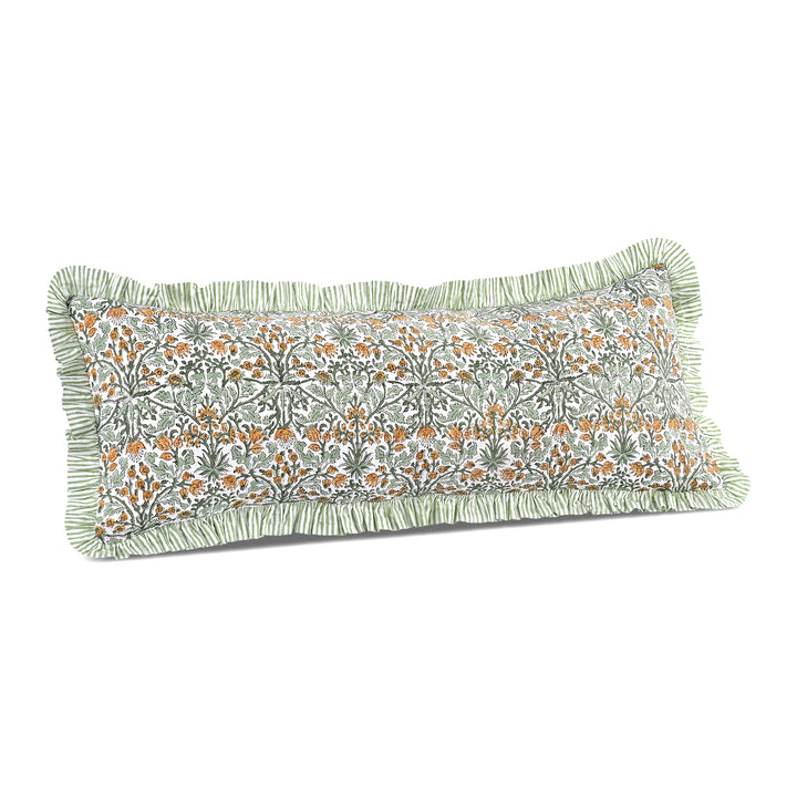 Hand Block Printed Goldenrod Yellow Ruffle 14x36 Lumbar Pillow Cover Product Image 1