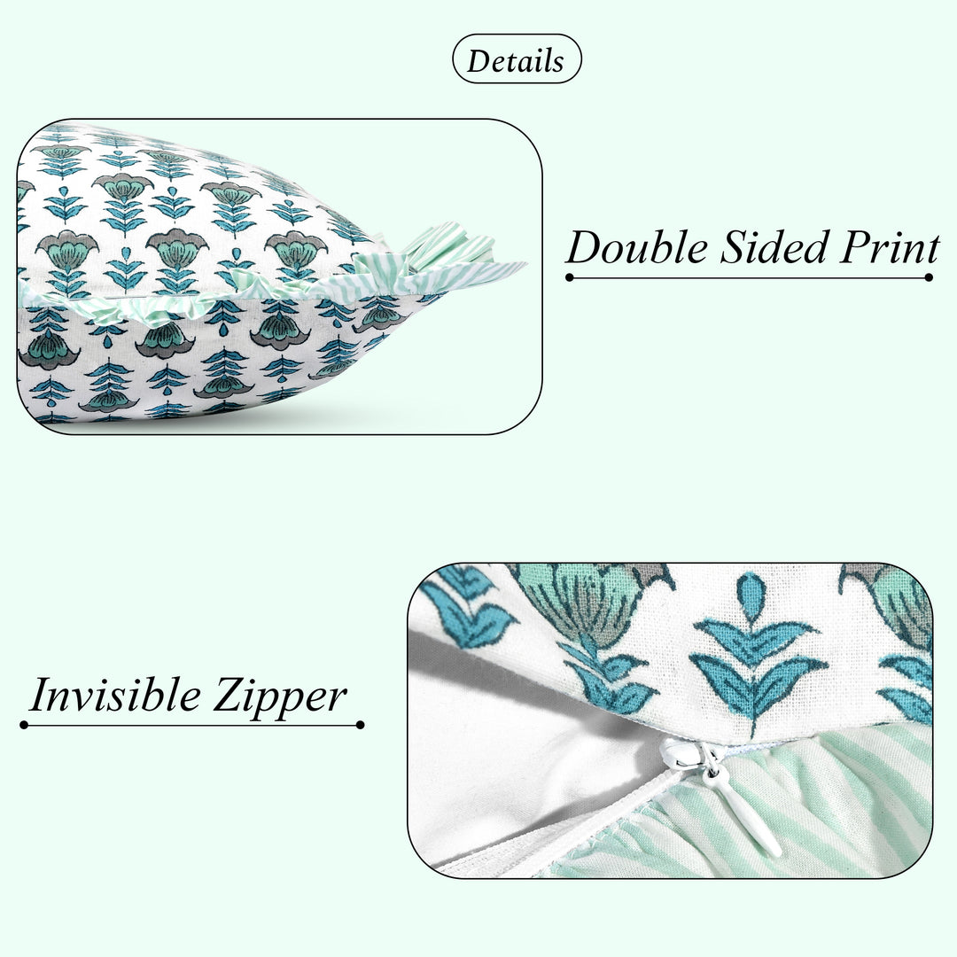 Aquamarine Blue Ruffle 12x20 Inches Lumbar Pillow Cover