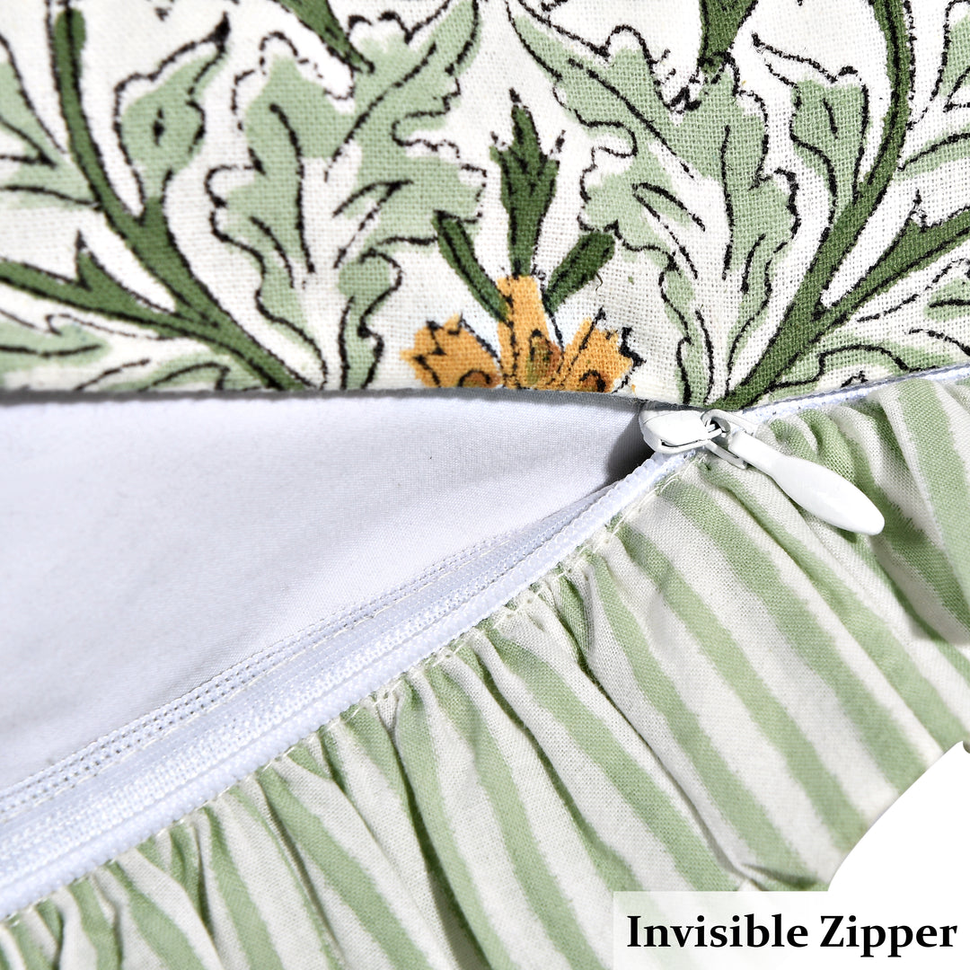 Indian Block Printed Goldenrod Yellow Ruffle 14x36 Lumbar Pillow Cover Product Image 3