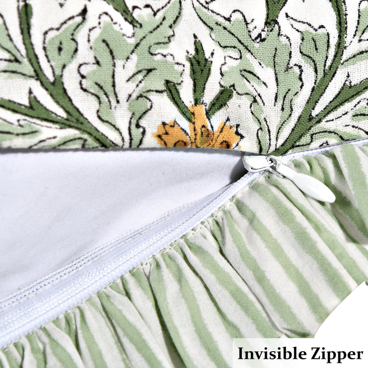 Indian Block Printed Goldenrod Yellow Ruffle 14x36 Lumbar Pillow Cover Product Image 3